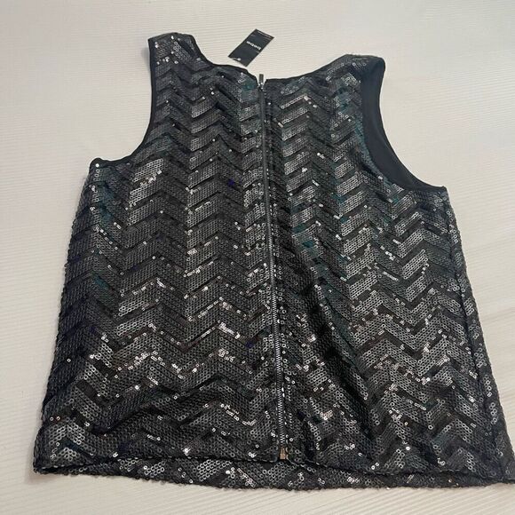 NWT Bebe Uptown Leather And Shine Black Sequin Tank Top Size Medium New - Picture 5 of 6